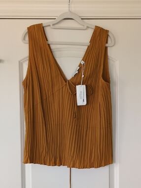 Vince Mustard Pleated V-Neck Camisole